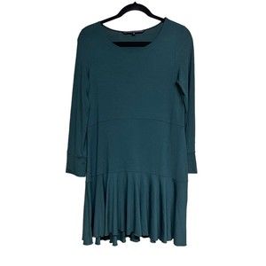 Ritva Falla Tunic Dress Ruffle Hemline Lagenlook Knit Green Women’s XS